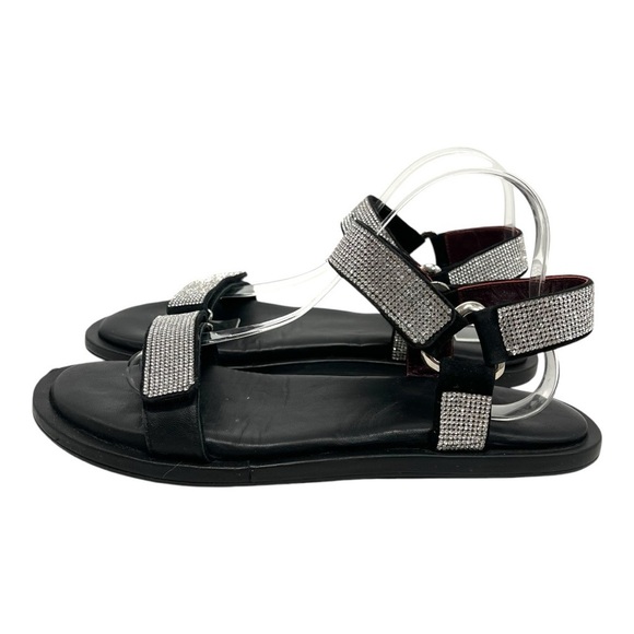 Staud Betty Rhinestone Black Leather Sporty Outdoor Sandals Womens 40 - Picture 3 of 14
